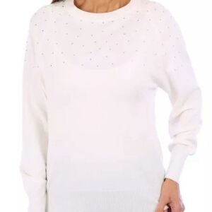 Birch NY white jeweled knit sweater Medium NEW coastal cowgirl grandmacore NWT